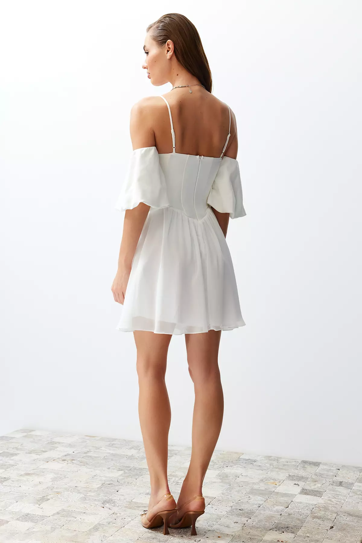 A-Cut Corset Detailed Short Elegant Evening Dress