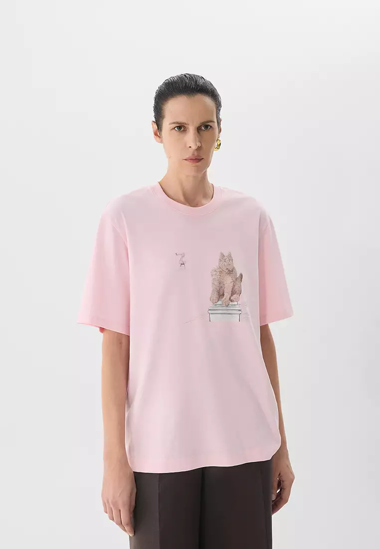 100% Cotton Graphic Print Loose Short-Sleeve T-Shirt