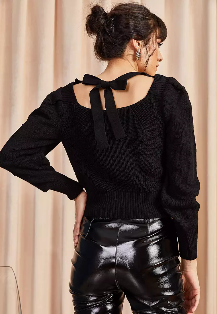 Buy Olalook Tie Back Sleeve Pompom Knitwear Sweater 2025 Online