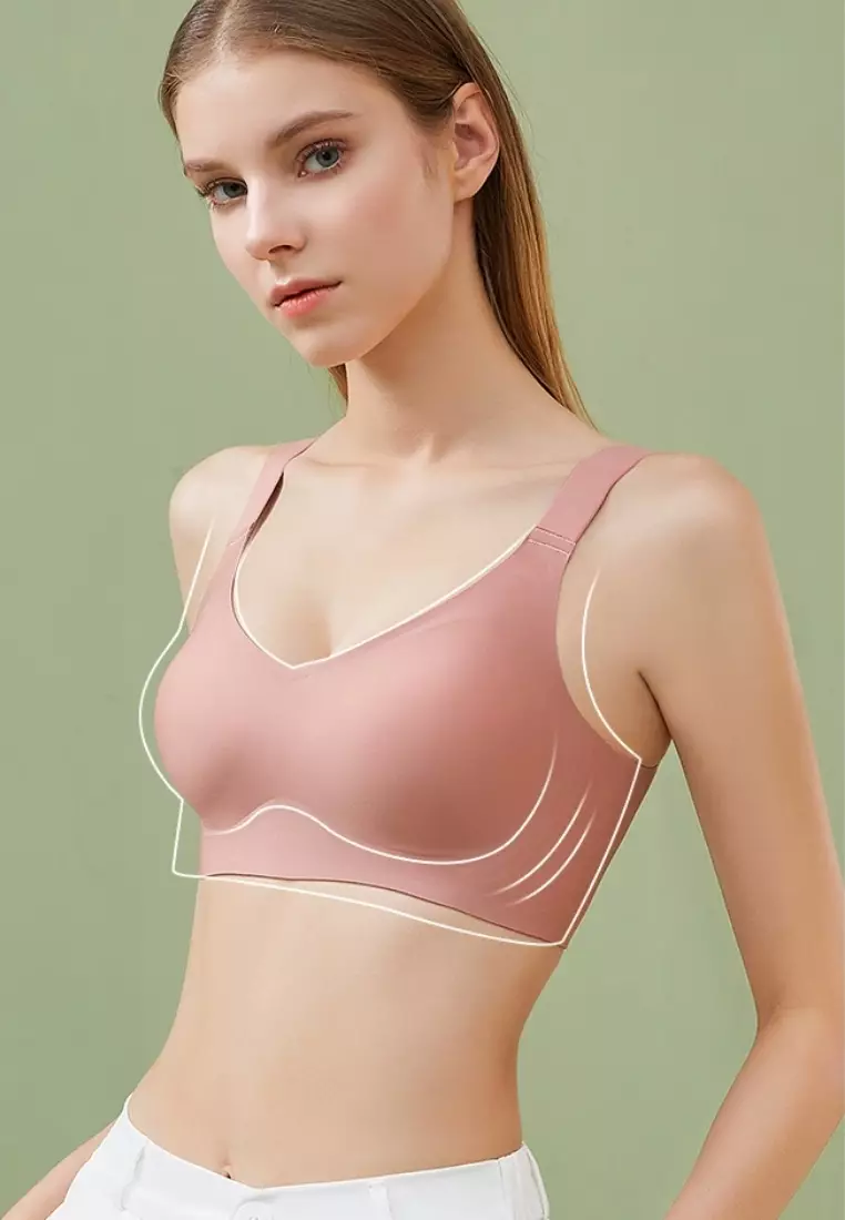 3 Pack Premium Melinda Seamless Wireless Padded Support Bra in Pink, Brown and Wine