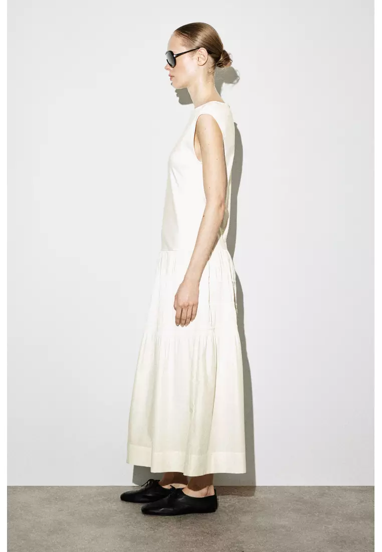 TIERED GATHERED MIDI DRESS