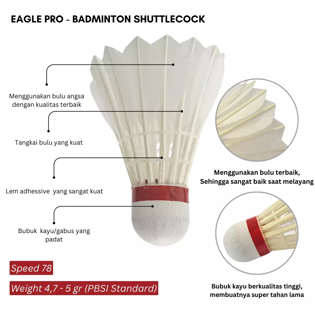 Jual Eagle Eagle Shuttlecock Badminton Pro MERAH/PUTIH Original 2024