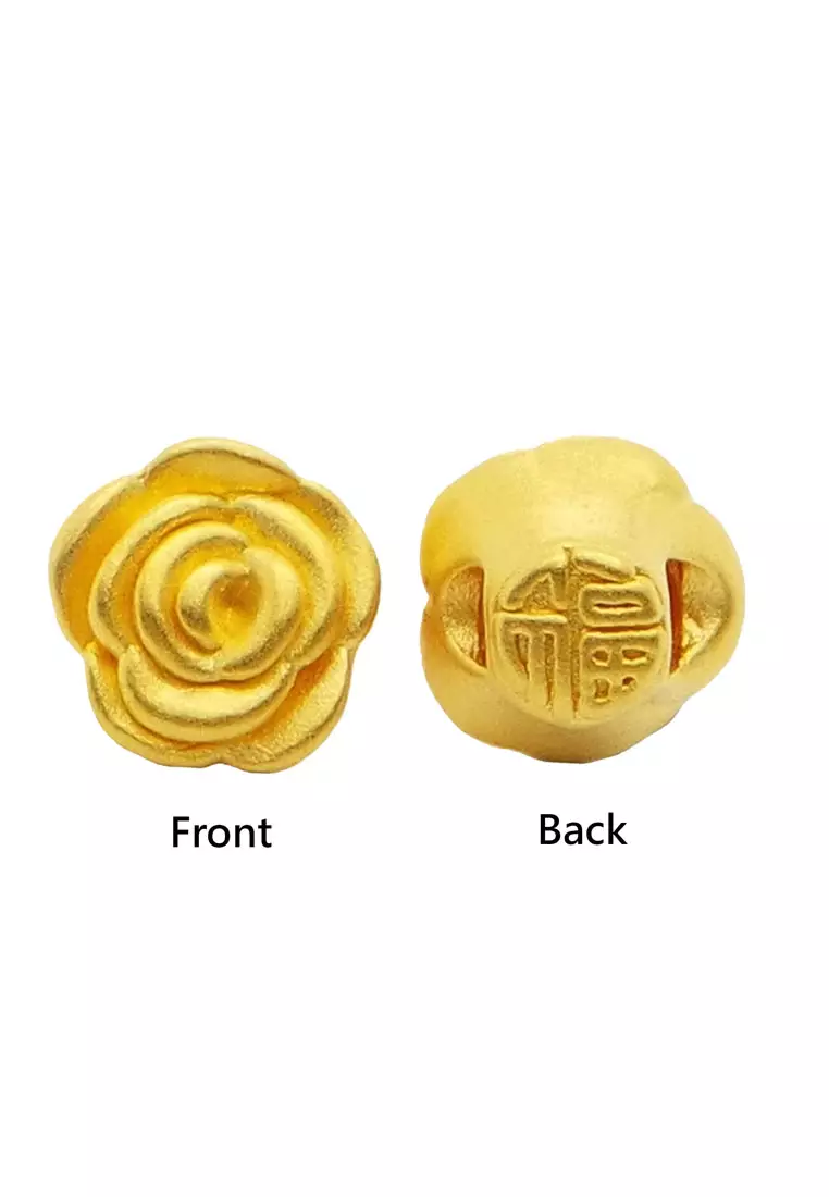 [SPECIAL] LITZ 999 (24K) Gold Rose Charm With Bracelet 玫瑰手绳 EPC0916-B-B (0.12g+/-)