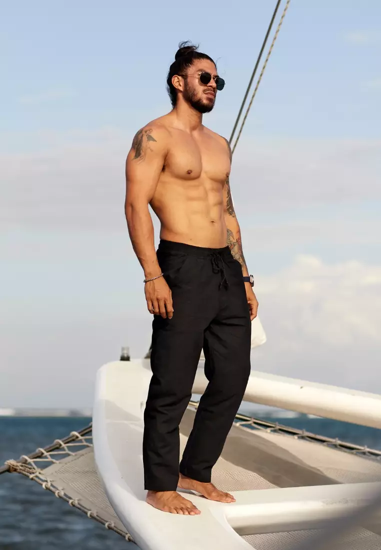 Punalu Celana Panjang Linen Pria Hitam | Linen Long Pants Men Black