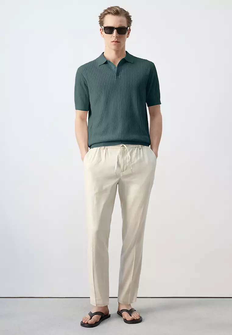 Rib-Knit Cotton-Blend Polo Shirt