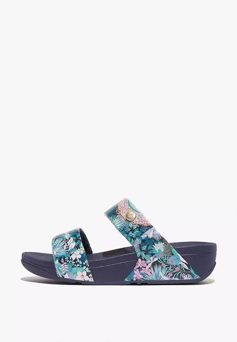 Discount on Fitflop  shoes - SKU: Fitflop Lulu X Jim Thompson Leather Slides- Heritage Blue