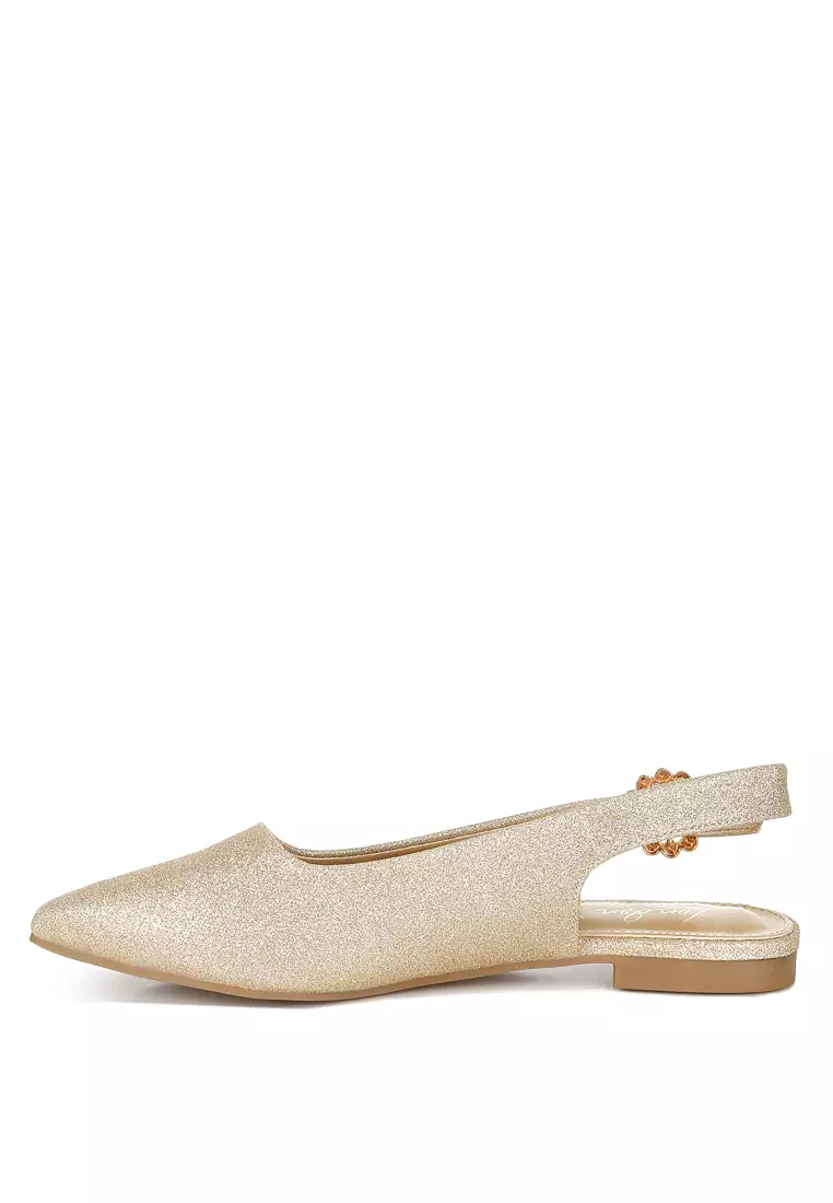 Glitter Slingback Flat Sandals in Gold