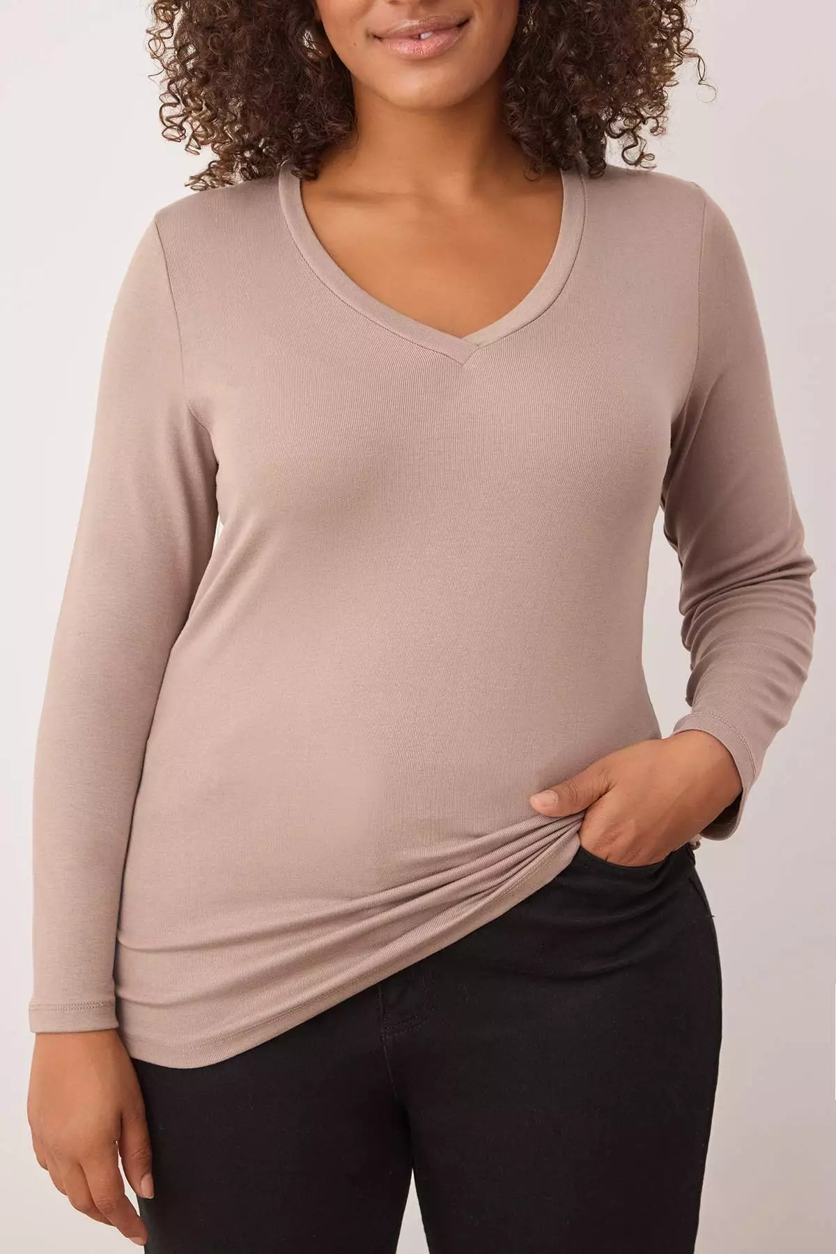 Mink Premium Soft Fabric V-Neck Fitted/Fits Body Flexible Knit Plus Size Blouse