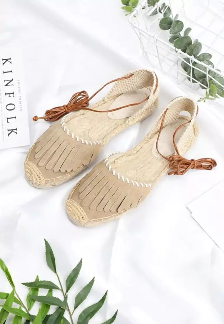 Lace Up Tassel Cow Suede Sandals HB007