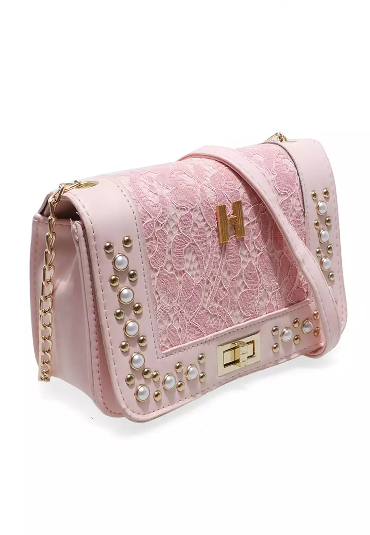 Werlyn Sling Bag Wanita Mutiara Lace Casual Large Storage Material Leather ORIGINAL