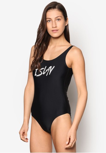 Bey Black 'I Slay' Slogan Swimsuit, 服飾, 服esprit outlet hong kong飾