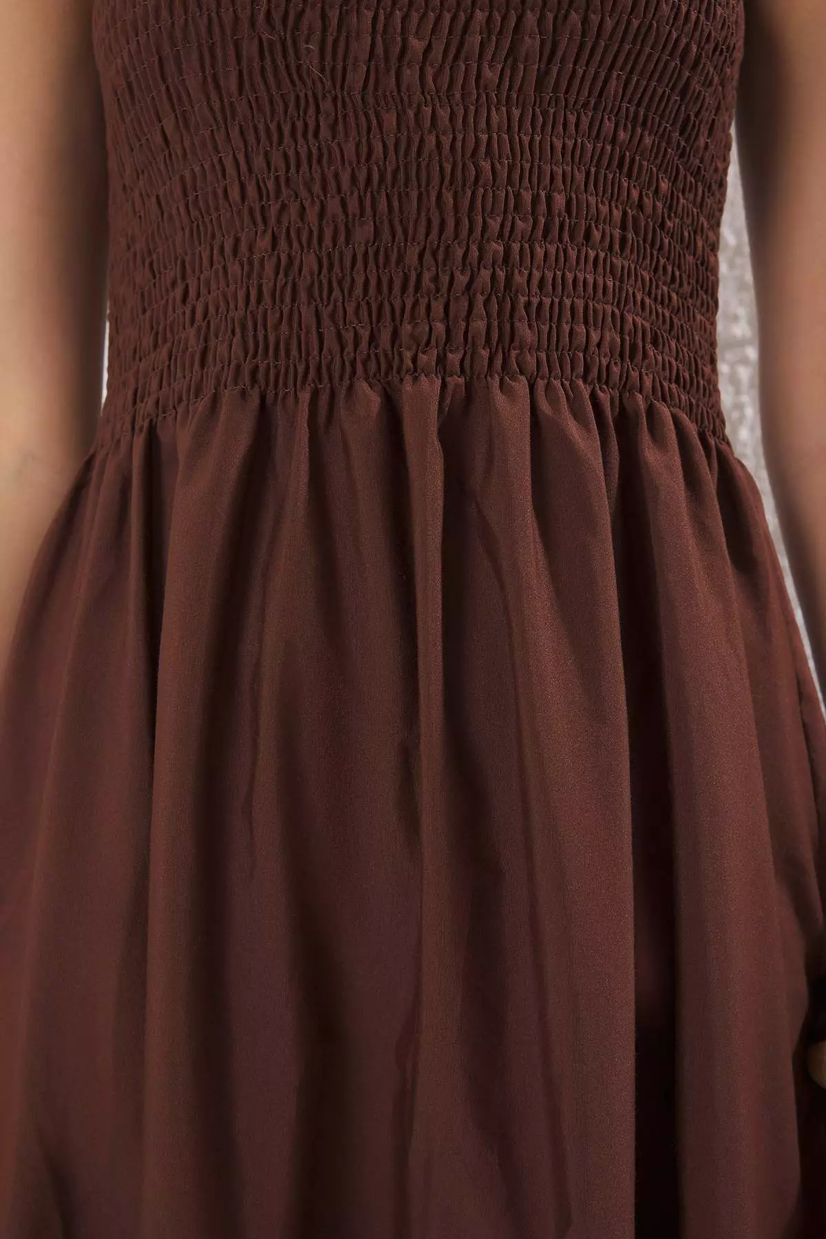 Brown Plain A-Line Square Neck Lined Maxi Woven Dress TWOSS24EL01052