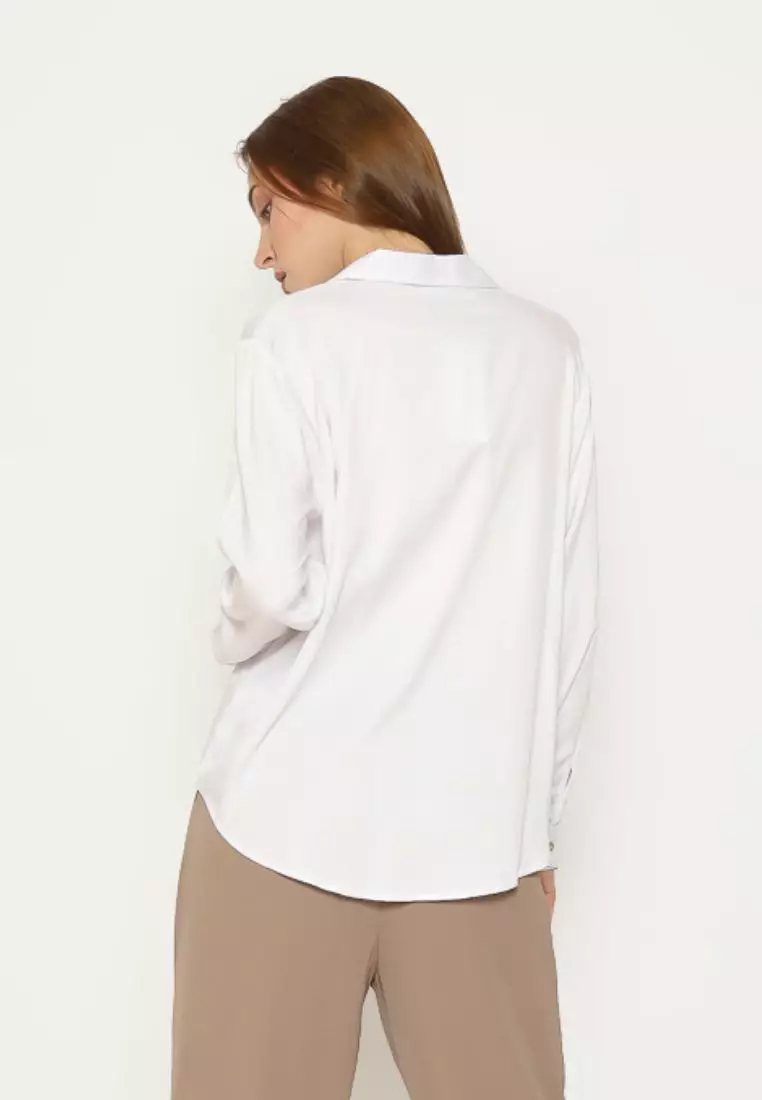 Urban Exchange Milla White Blouse - Atasan Blouse Wanita Lengan Panjang