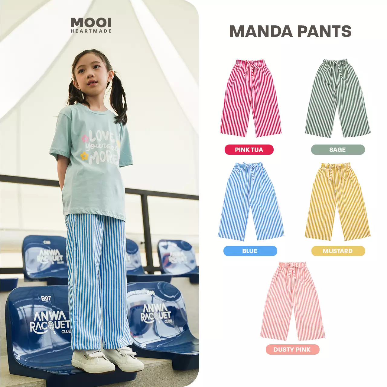 Mooi Celana Panjang Anak Perempuan Manda Striped Pants - Sage