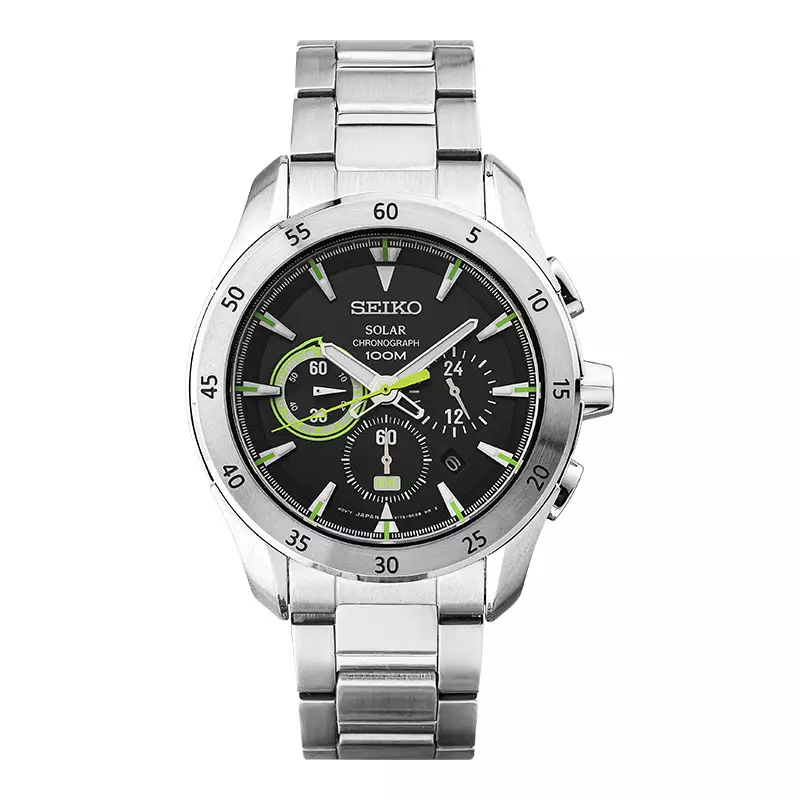 Jam Tangan Pria Seiko Solar SSC177P1 Chronograph Black Dial Stainless Steel Strap