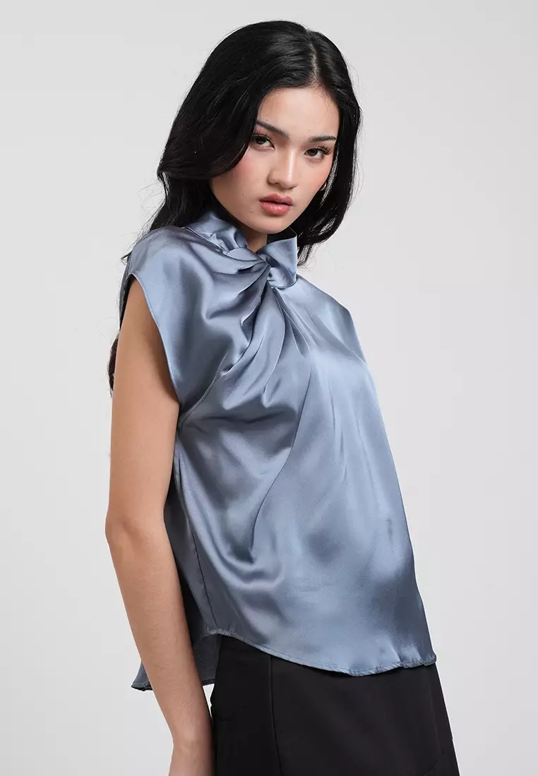 Anastasia Twisted High Neck Satin Top