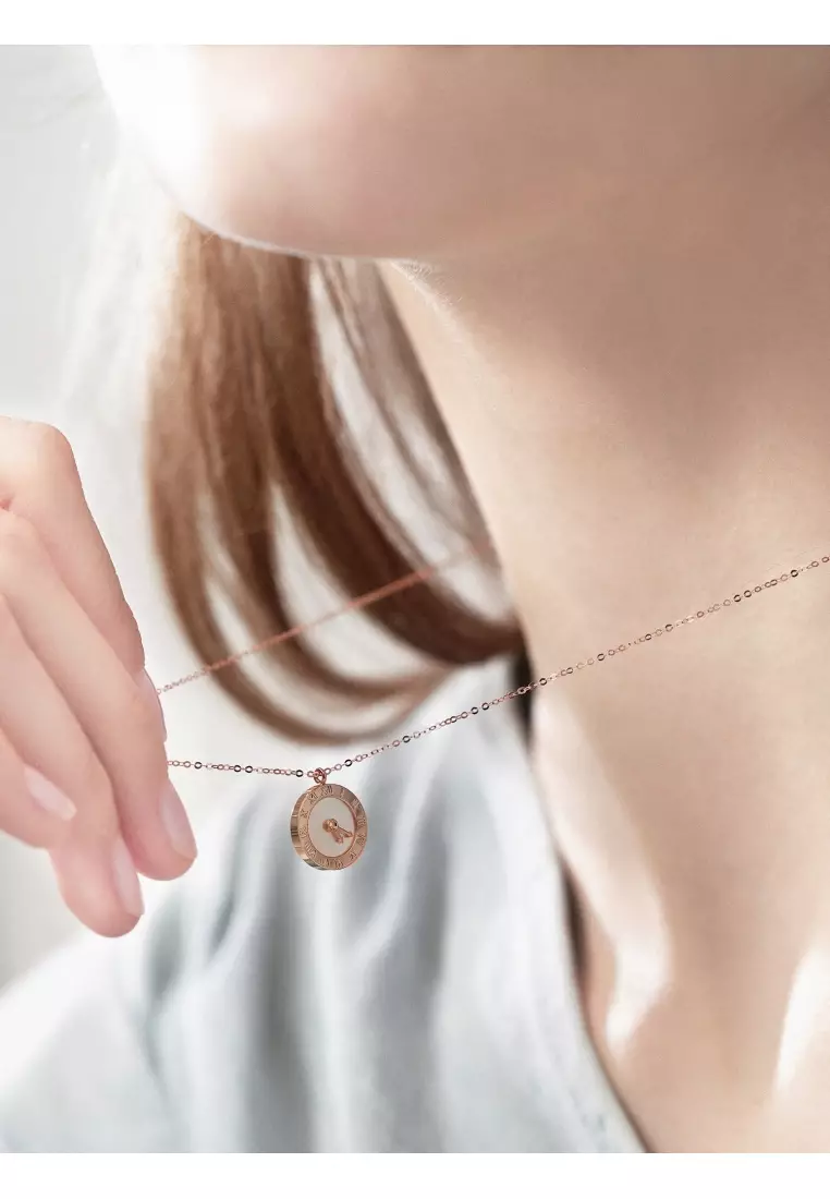 Delicate Gold 18K Rose Gold Romantic Clock Necklace for Women 91874N
