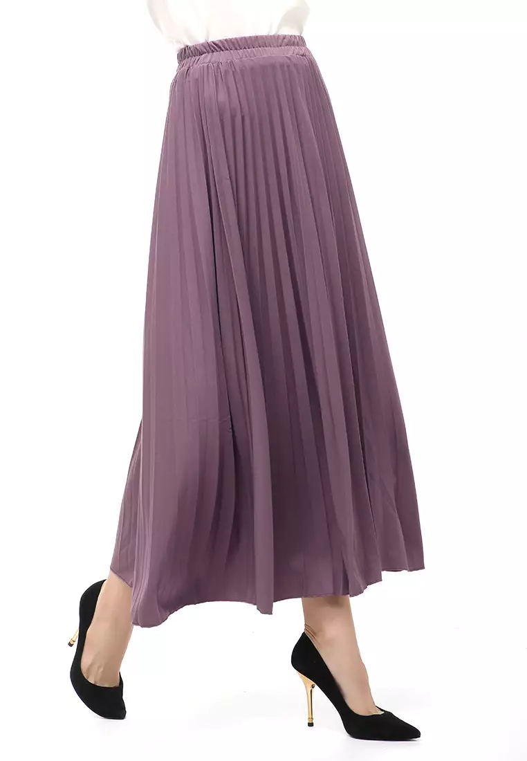 Skirt Plisket Bawahan Wanita Motif Polos Relaxed Fit - Ungu Soft