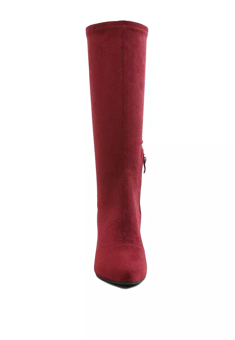 Microfiber Wedge Heel Boots in Dark Red