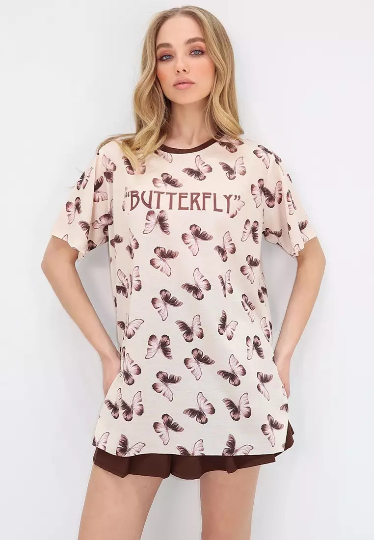 Women's Stone Crew Neck Digital Printed Side Slit Sweatshirt