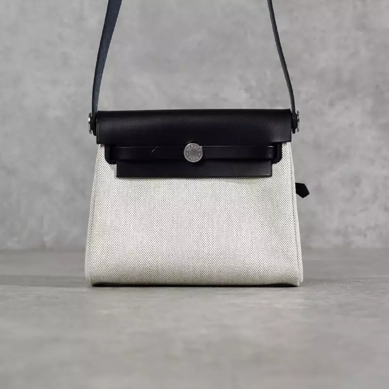 Tas HERMES MINI HERBAG 20 ECRU ARDOISE BLACK PHW SHOULDER BAG 100% ORIGINAL