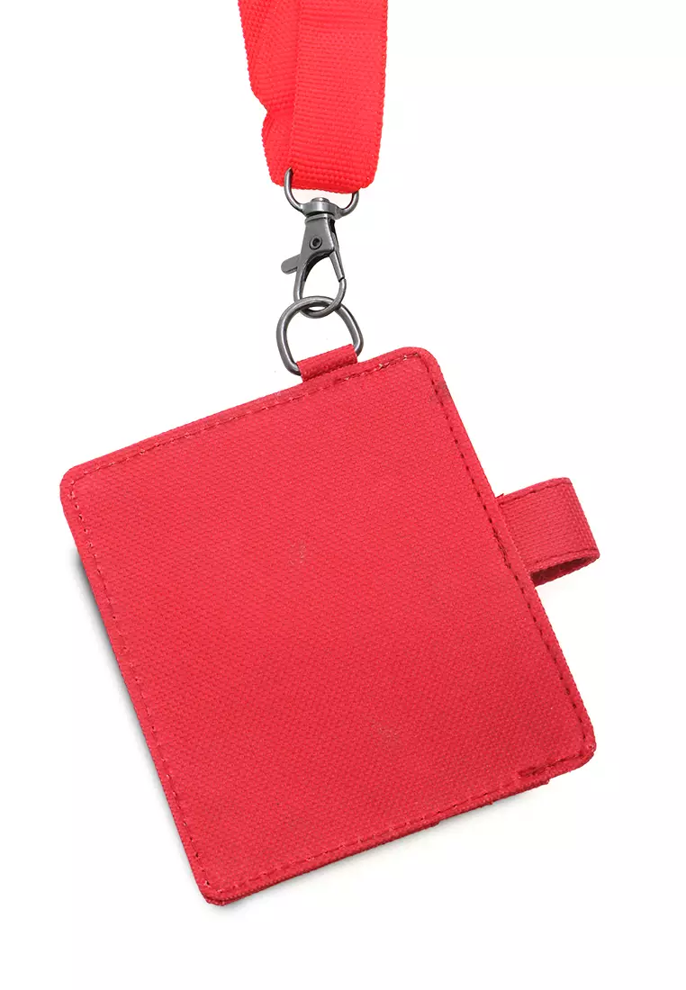 Hanging Neck Dompet Kartu 4 Slot Free Tali Gantung Motif Polos Holder Wallet Unisex - Merah