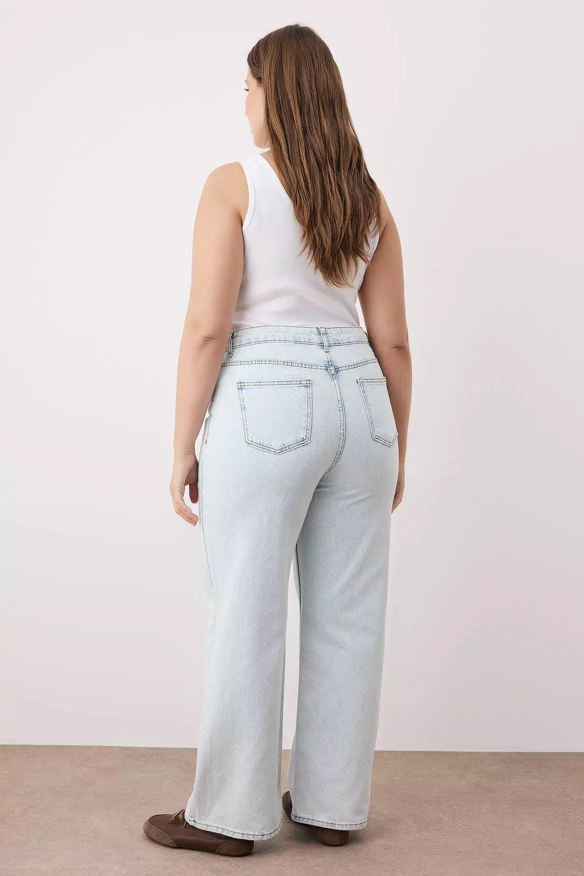Ice Blue High Waist Wide Leg Denim Plus Size Jeans