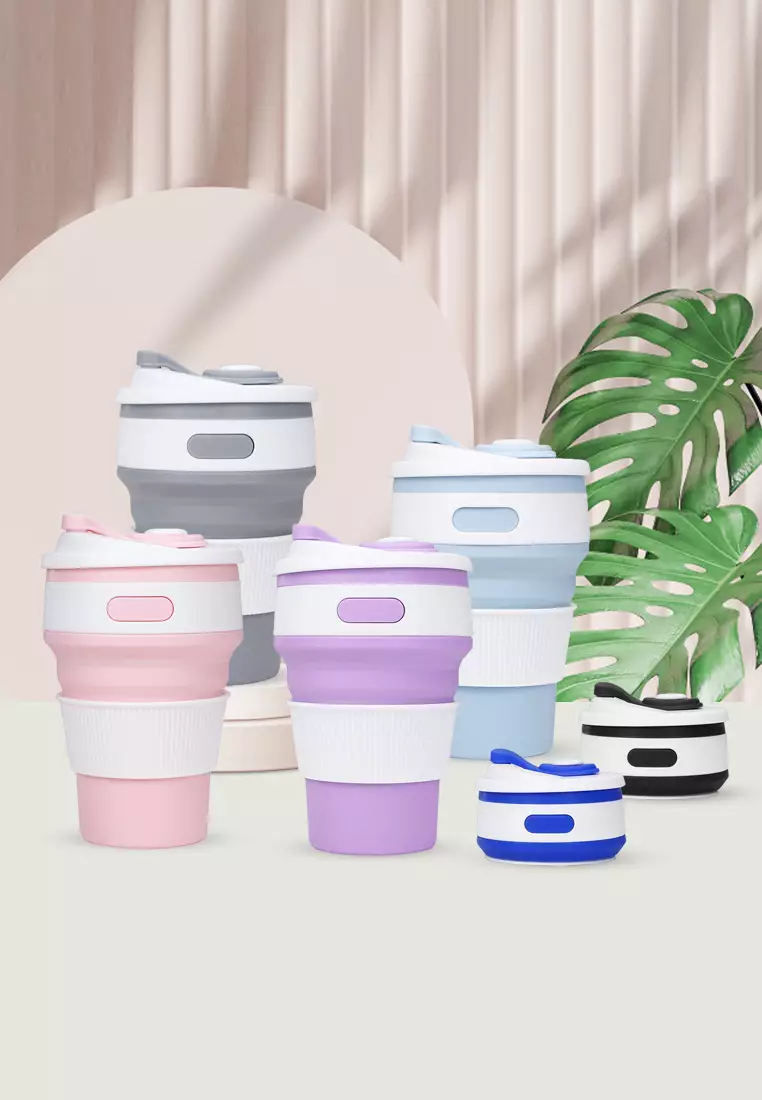 Wakakids Gelas Lipat Silikon Portable Coffe Cup Travel Mug Anti Bocor 350ML K230 Venjr Merah