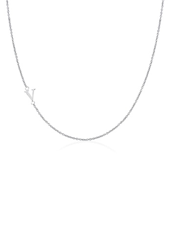 Moody Mood silver .925 Sterling Silver Sideway Letter V Necklace (18k white gold plating) 24982AC30945FDGS_1