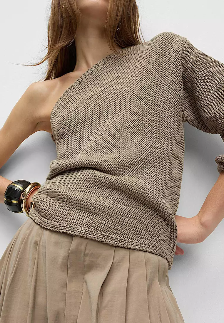 One Shoulder Slim Fit Textured Knitted Top