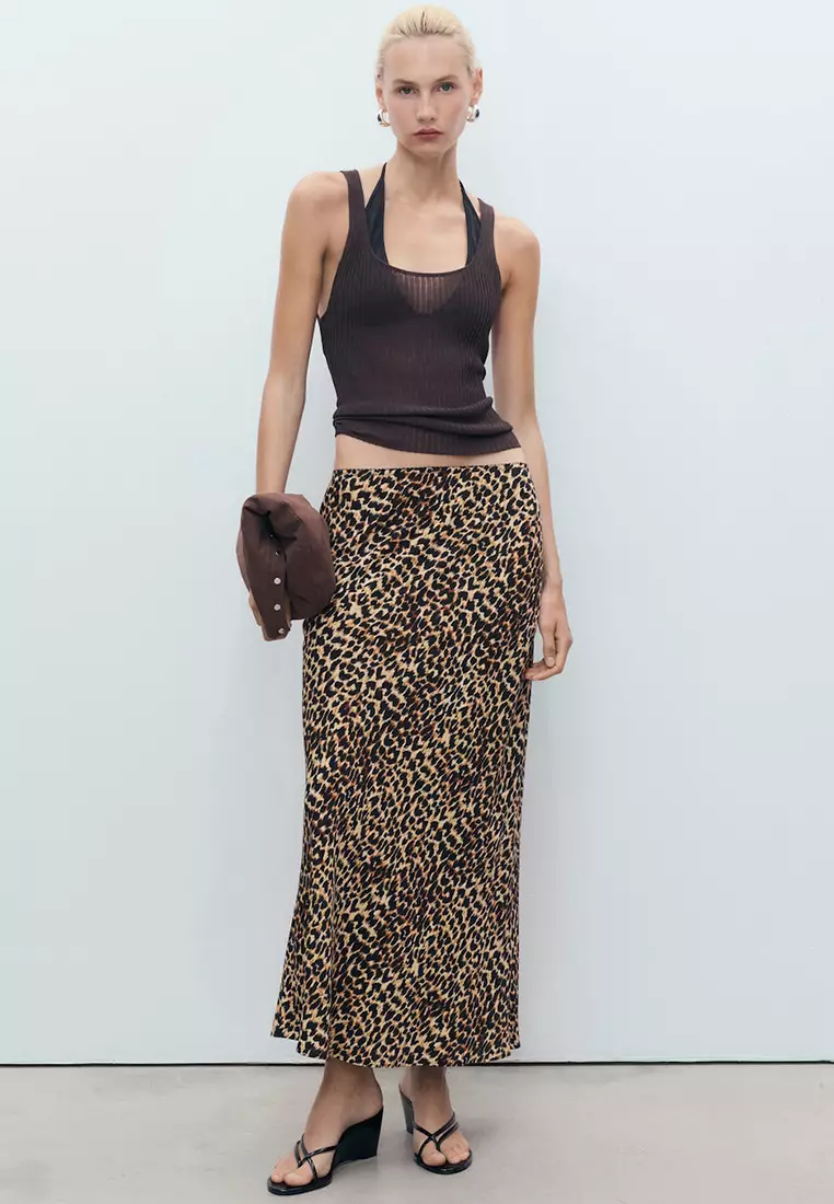 Mango Zebra Print Full Skirt Long Satin Zebra Skirt