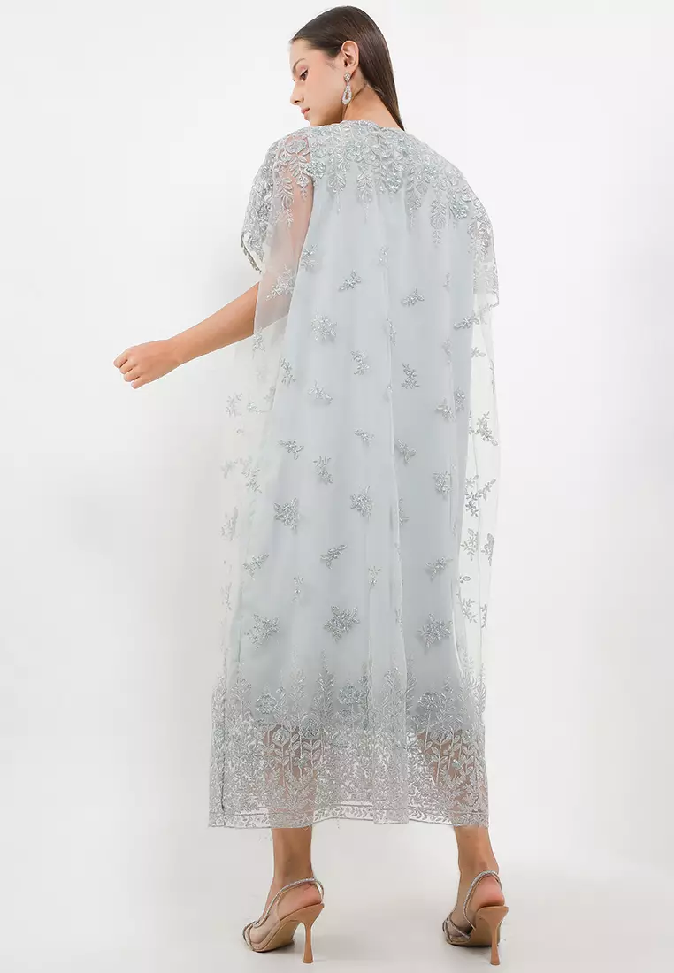 Embellished Metallic Emb Tulle Kaftan