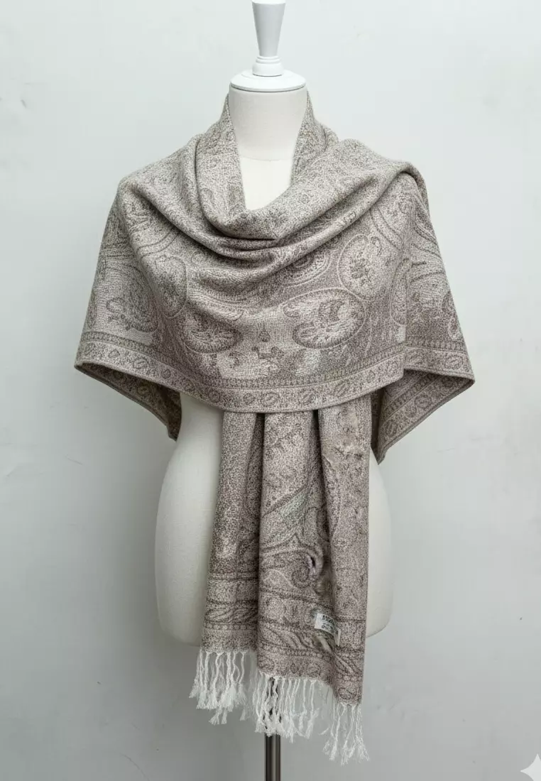 Aksesoris Wanita Reversible Viscose Full Paisley Pattern Pashmina Shawl Syal Wanita Misty Mocca