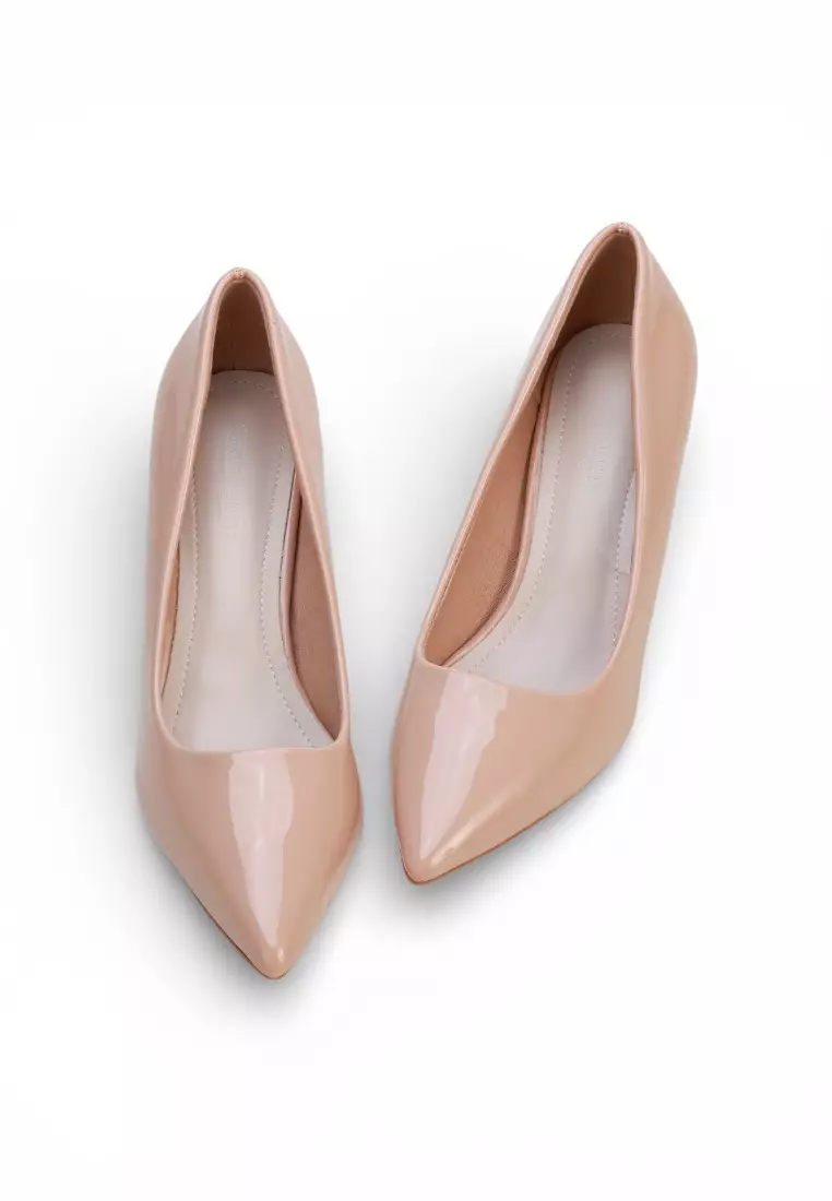 Ruby Luxe Pointed Heels Women Patent High Heel Court Shoes 11 in Nude Beige