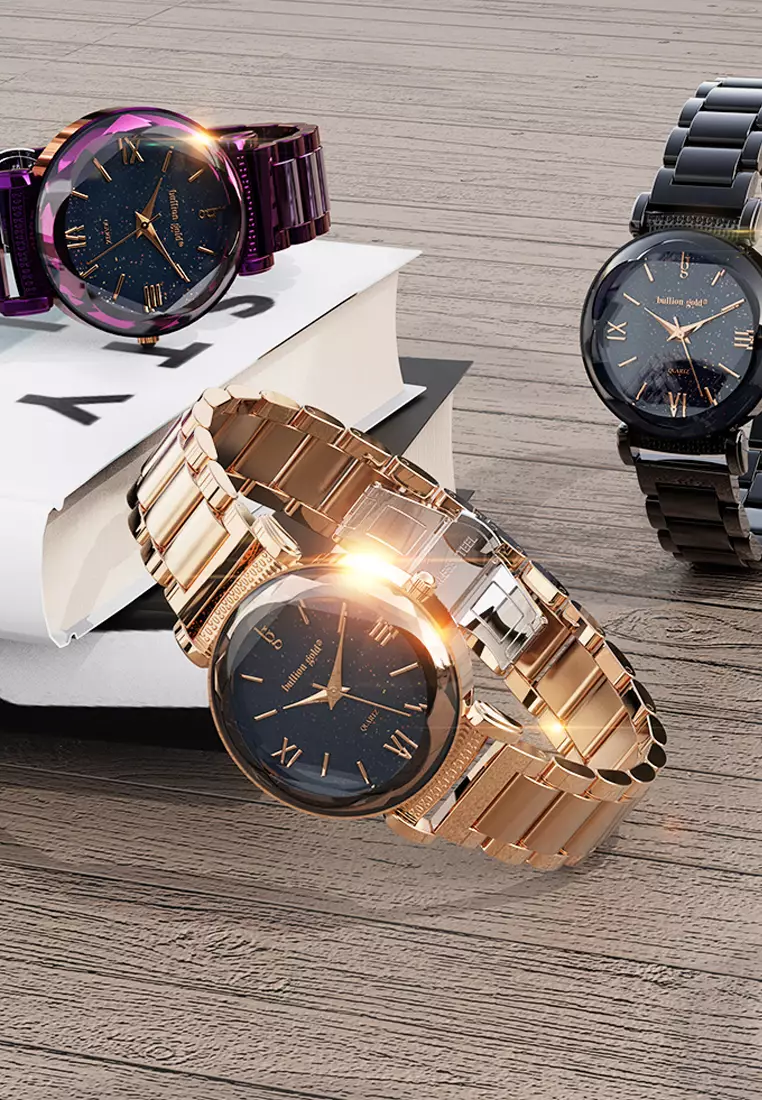 Romish Watch Embellished with Glittering Crystals - Purple and Black