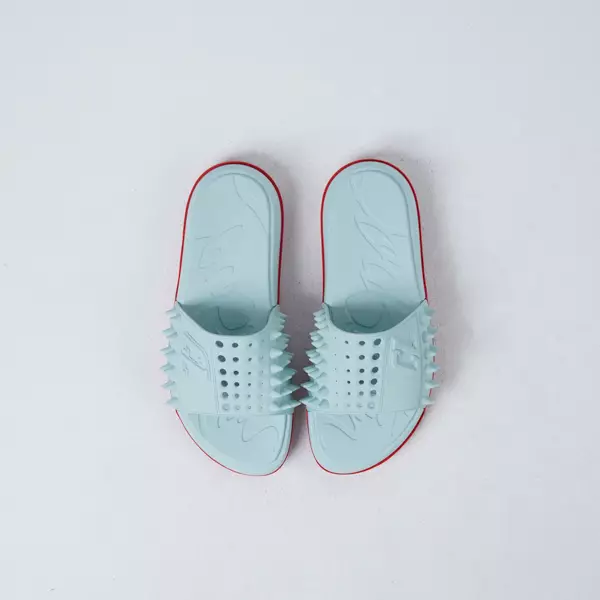 Sandal CHRISTIAN LOUBOUTIN TAKE IT EASY ICEBURG BLUE FLAT RUBBER SLIDE 100% ORIGINAL