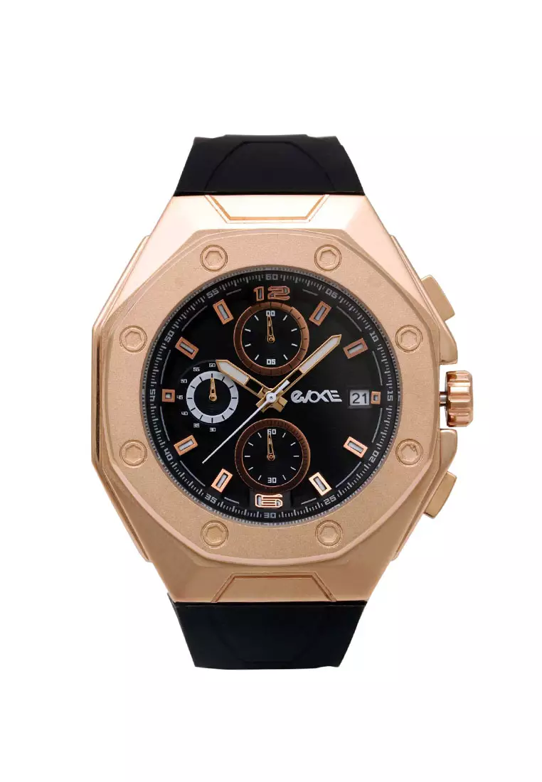 Evoke Jam Tangan Pria - Black Rosegold - Rubber Strap - EV1068MA6-2BK