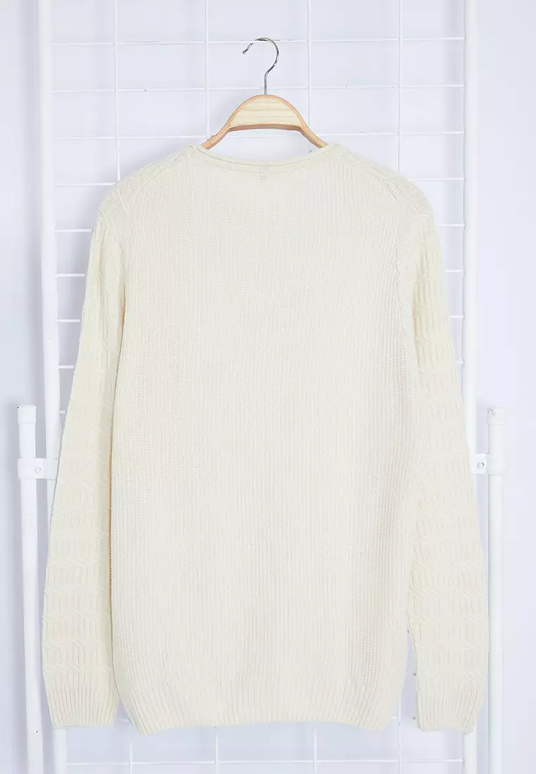 Ecru Slim Slim Fit Crew Neck Textured Knitwear Sweater TMNAW22KZ0380