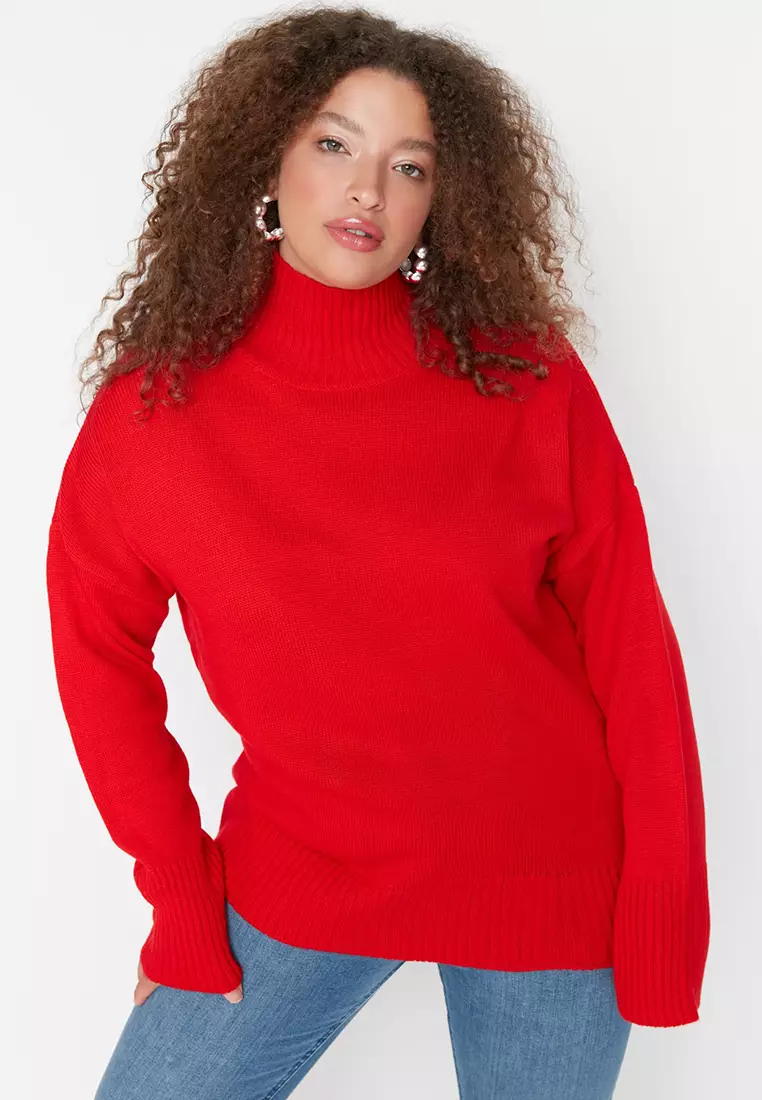Plus Size Turtleneck Off Shoulder Knitwear Sweater