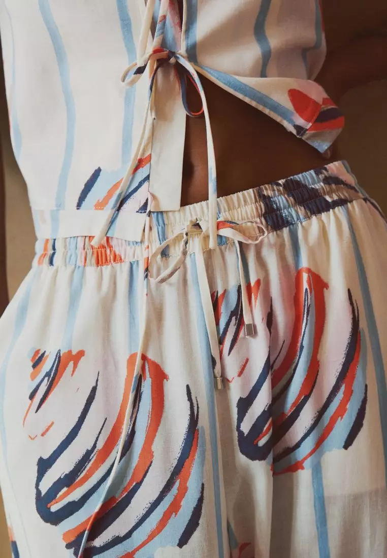 Pull On Wide Leg Trousers With Linen