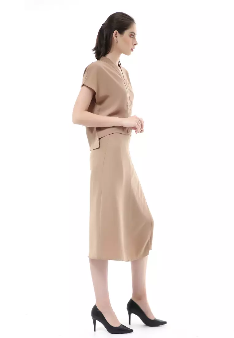 Nayra Setelan Baju & Rok Wanita One Set Adjustable Short Sleeve Material Dolce ORIGINAL - Milo