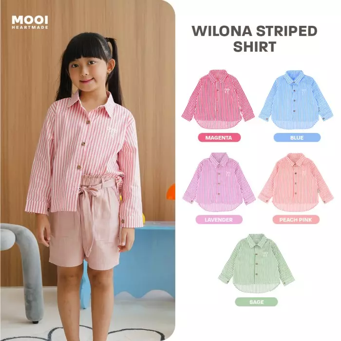 Mooi Kemeja Anak Perempuan Wilona Striped Shirt - Peach Pink