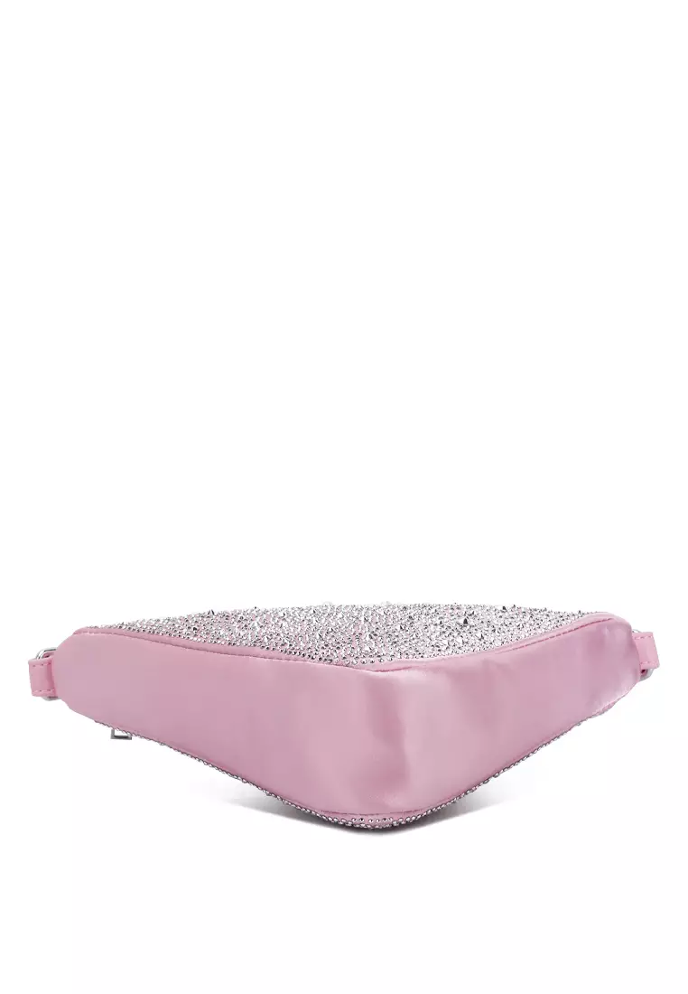 Tas Segitiga Berhias Berlian Imitasi dalam Warna Pink Muda
