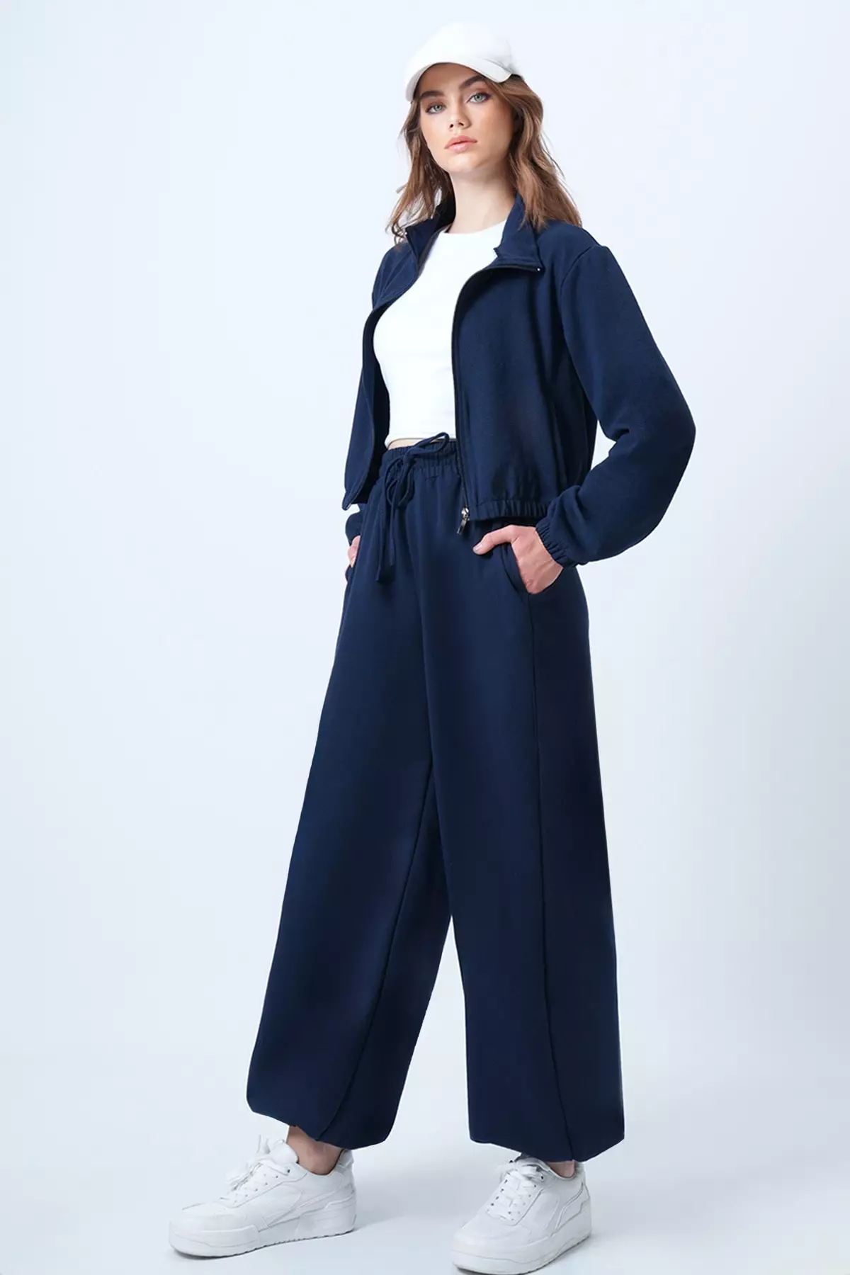 Navy Blue Oversize Jogger Sweatpants Alc-X14610