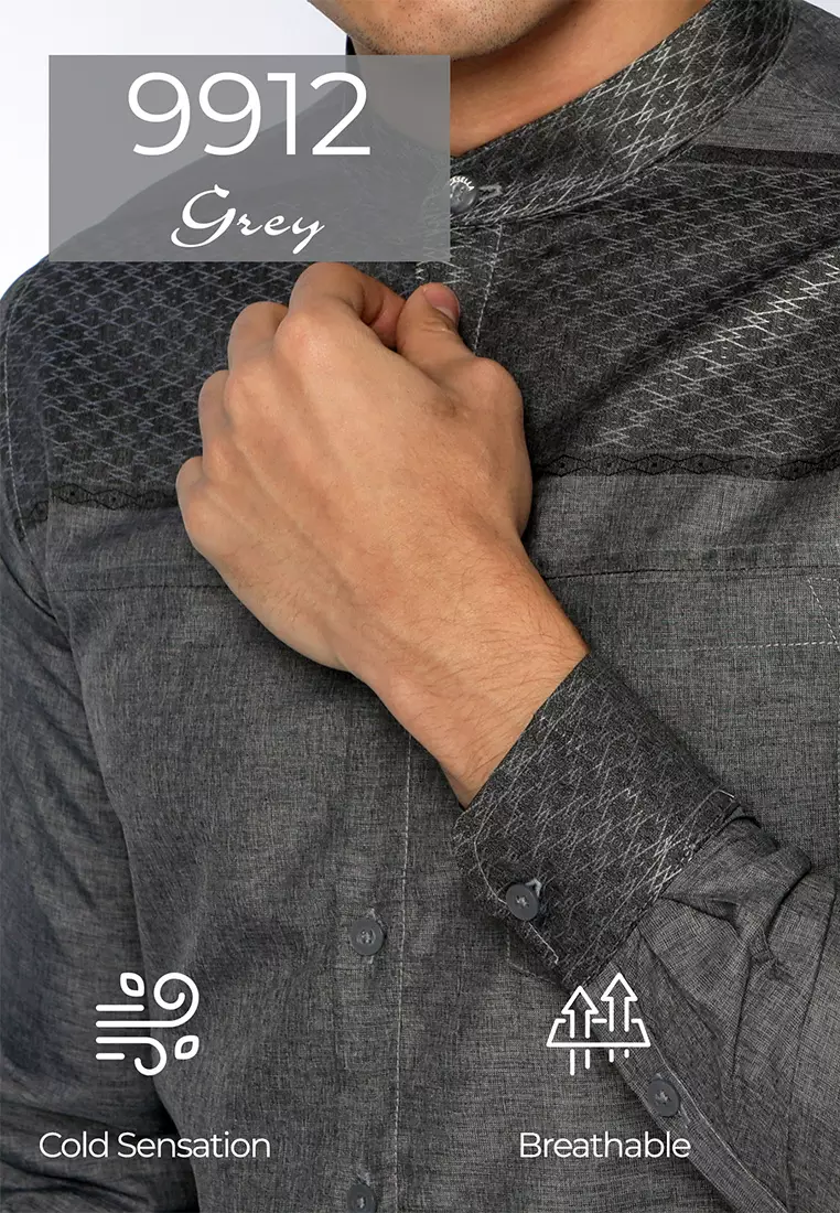 Casella Baju Koko Pria Lengan Panjang | Baju Koko Hassan Horizontal 9912 Grey
