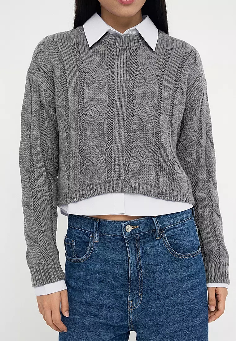 Garnish Detail Crop Knit Sweater
