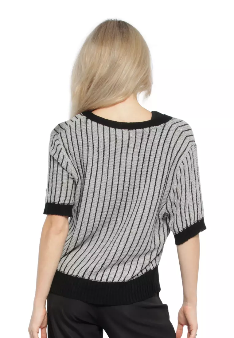 Black V Neck Cable Knitted Top