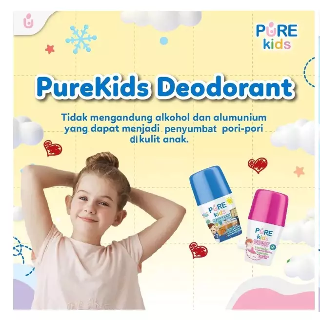 PURE KIDS DEODORANT Anak Anti Bakteri Bacteria Mengurangi Bau Badan Aman Bagi Kulit Sensitif-Happy Melon