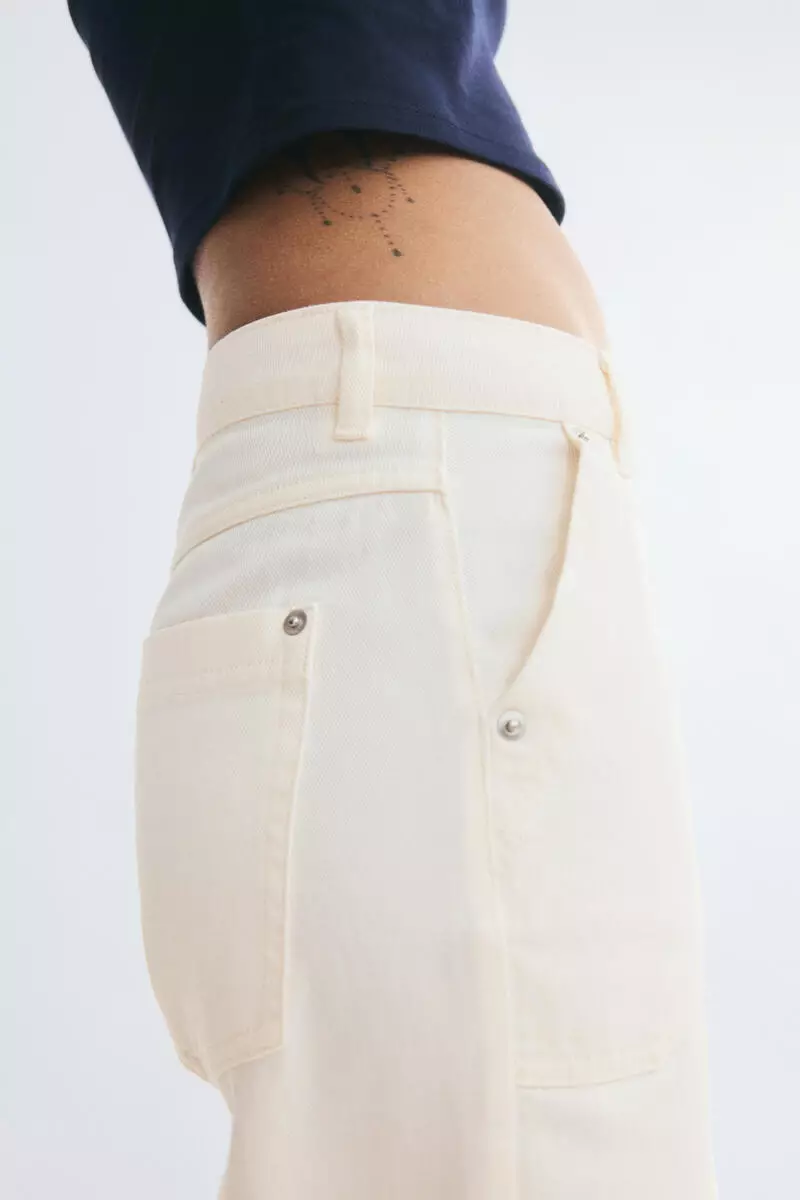 Wide-leg cotton twill trousers