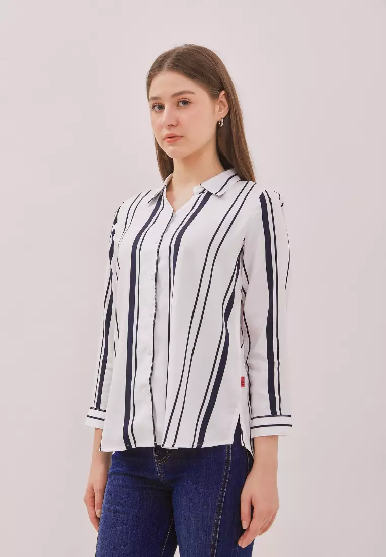 DUST Kemeja Airi Stripe Putih TENCEL™ Comfease (D.116510)